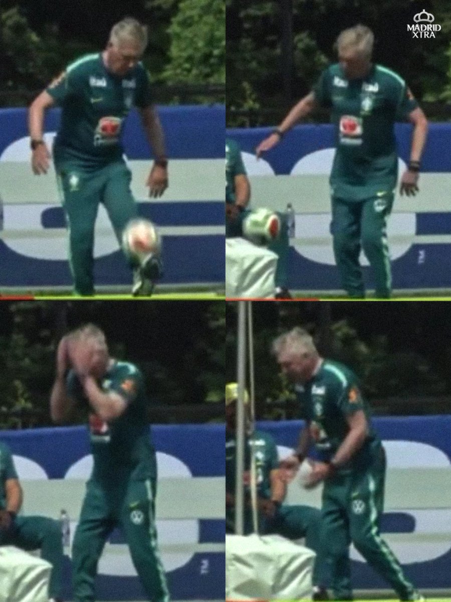 MadridXtra's tweet photo. 🤣 Carlo Ancelotti got really ANGRY after dropping the ball while doing keepy-ups. https://t.co/R8UQ7Bf0cP