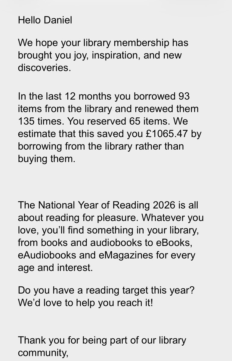 Daniel_Cause's tweet photo. I can’t tell if they’re praising me or shaming me.
#Libraries #BooksWithCause #NationalYearofReading2026 https://t.co/E2qCg4snfn