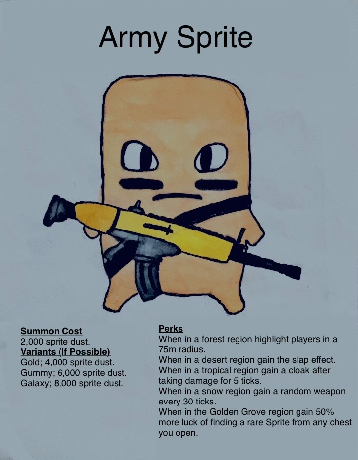 GoldenEagleAP's tweet photo. #DesignASprite  
Army Sprite Design. Perks are based off of region. Variants possible.
Posting per my Son's request due to social media age restrictions. https://t.co/oijUjHJrjB