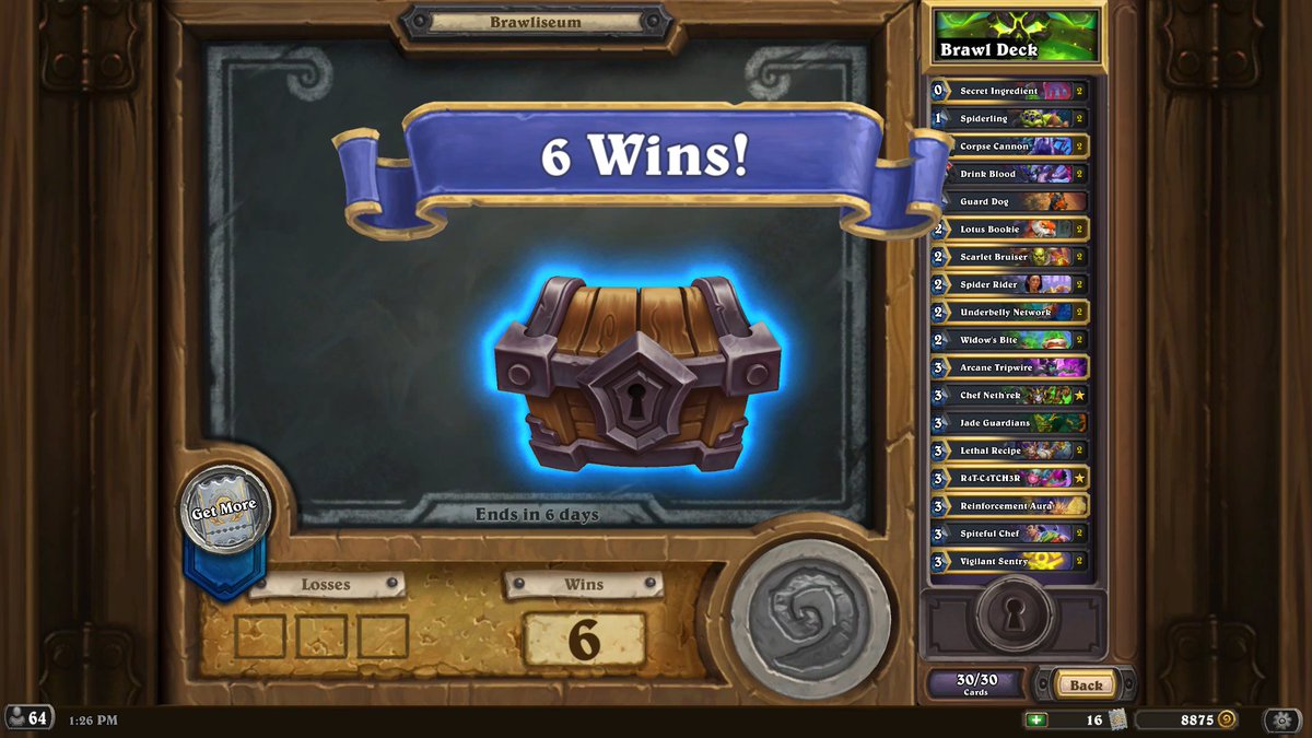 Nohandsgamer's tweet photo. 6-0 with Chef DH. 
If you get Chef Neth'rek, you can get farm this tavern brawl with ease!
Here's my list. I'm missing multiple cards and it's still and easy 6-0

Code:
AAECAZICDqn1BqGBB5KDB8ODB6+HB6yIB4KYB+ixB7iyB+DAB+LAB+XEB/bJB5PxBwiunwSIgweqrwesrwe+sgeEvQfXwAfYwAcAAA== https://t.co/IqMIcIztUs