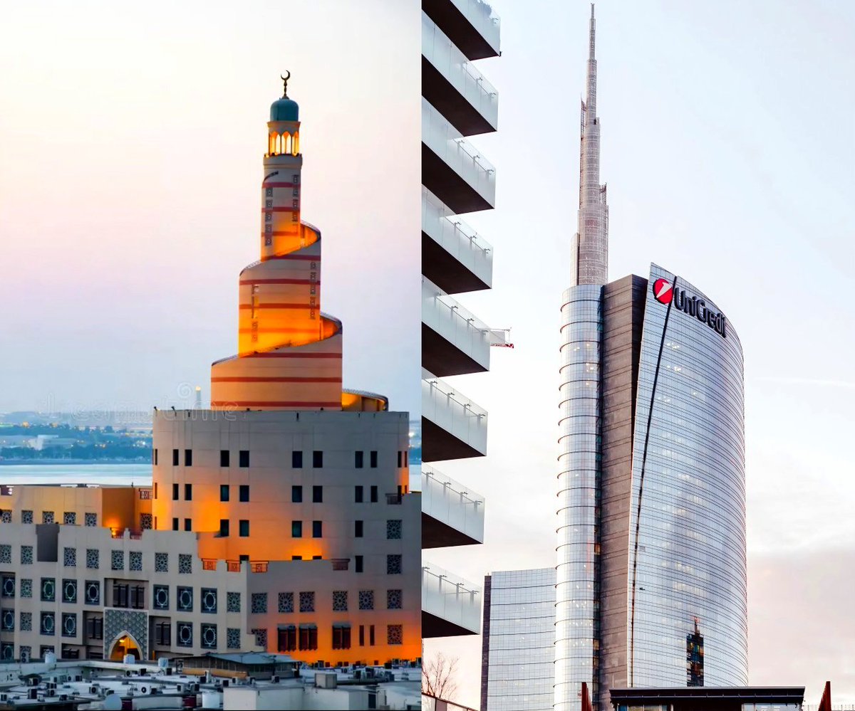 bogatto's tweet photo. La torre della moschea di Doha, capitale del Qatar, e quella del palazzo Unicredit nel quartiere di Porta Nuova, a Milano.
Il fondo sovrano del Qatar (Qatar Investment Authority) è  proprietario di tutta la riqualificazione immobiliare di Milano Porta Nuova.
#Milano #Doha #Quatar https://t.co/hzTZKs4IoM
