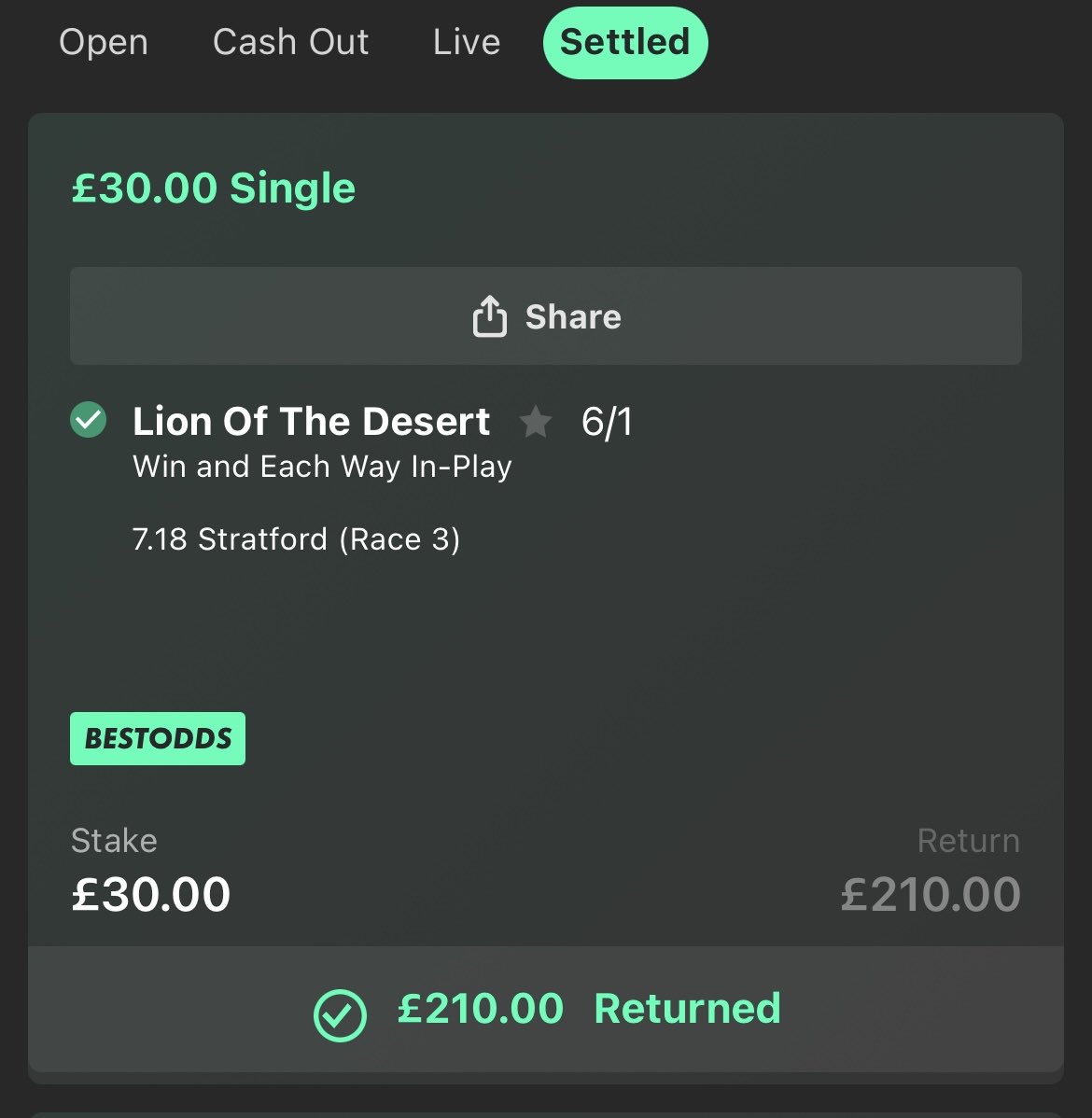 horsesystem's tweet photo. Boom !! 3 units and best odds at 6/1 🤑🤑 that’s more like it https://t.co/fHEgSGkN7b