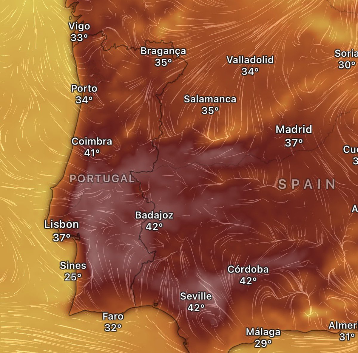 WXWatcher07's tweet photo. Extreme heat is in the forecast for Portugal and parts of Spain as we head into July. An extended period of daily highs over 40°C for southern and central Portugal into southwestern Spain is now likely. 

Both the IPMA and AEMET have introduced Orange Warnings for many areas. https://t.co/MFMJp8mse4