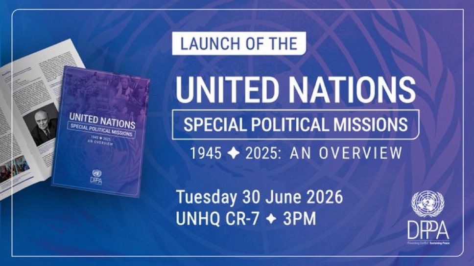 UNDPPA's tweet photo. What can eight decades of @UN efforts to prevent conflict and support peace teach us today?

Join us live at 3 p.m. EDT for the launch of United Nations Special Political Missions 1945–2025: An Overview.

📺 Watch on @UNWebTV: https://t.co/QxZW6N0Hsu https://t.co/l1J7PMHrnh
