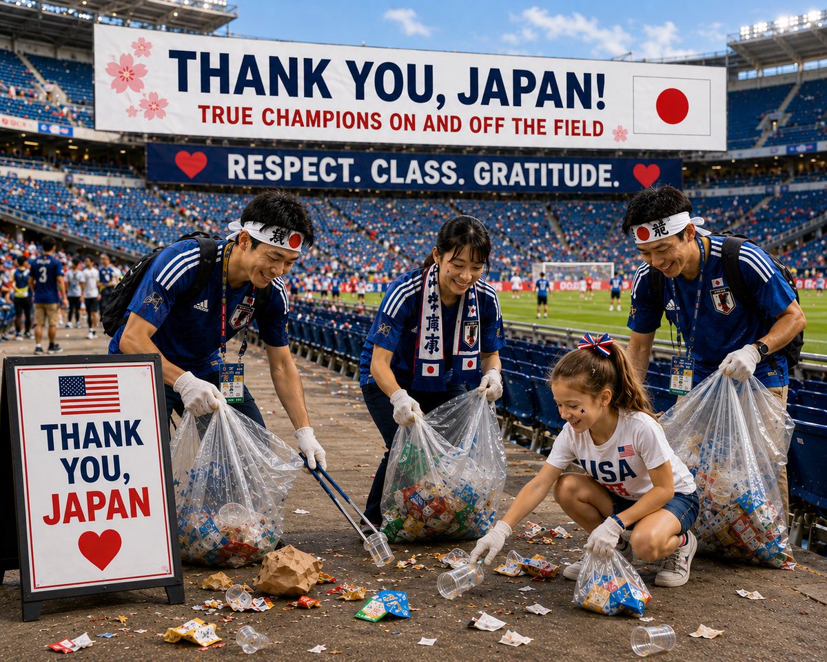 kathleen_c48739's tweet photo. 🇺🇸⚽ America Through World Cup Eyes

Some teams leave with trophies. Others leave something even more valuable… an example. Thank you, Japan. 🇯🇵❤️🇺🇸

#Japan #WorldCup2026 #Respect https://t.co/FZZBEWRWgG