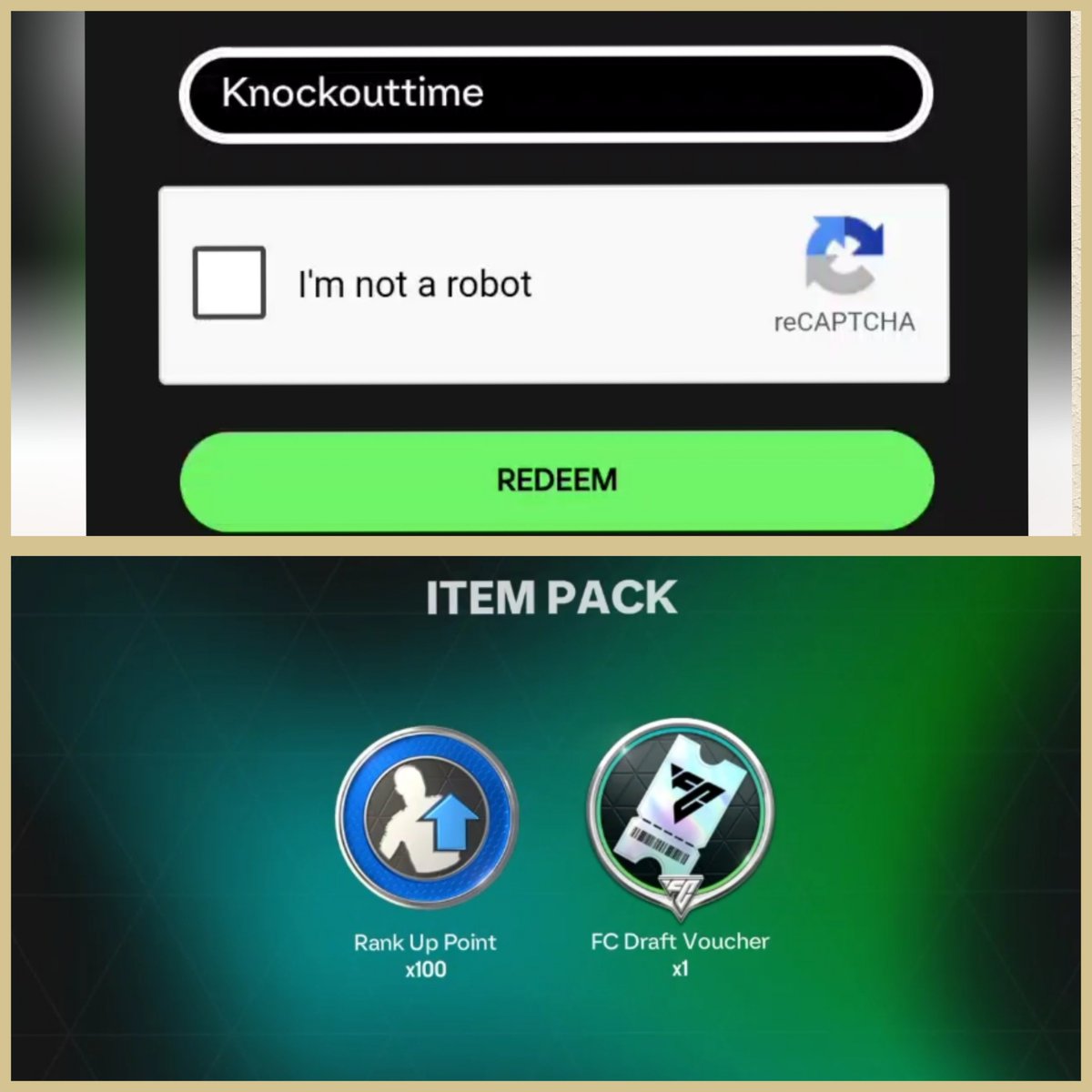 Gaming4Life1818's tweet photo. 🎁 New Redeem code !!

Code :- Knockouttime

#fcmobile #redeem #code @EASFCMOBILE https://t.co/J11XrTEbQc