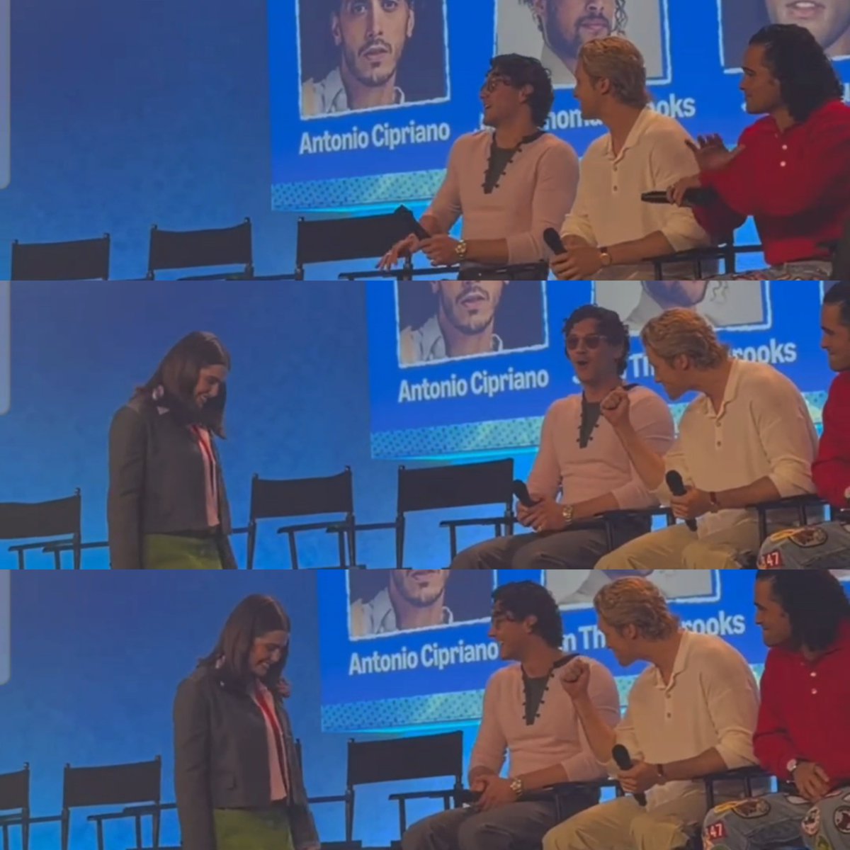 lostinstylees's tweet photo. jalen and stephen applaud ella when she's introduced, then belmont says "Wooo!" and when mika enters they do too, and ella also cheers her on with a smile. ahhh they really are a very close-knit cast who are always there for each other 🫂💖😭 https://t.co/yGbnJ3Yx2J