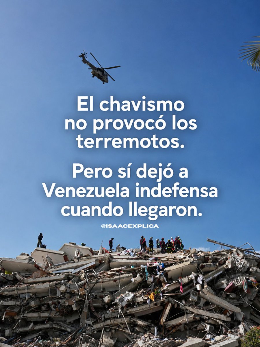 IsaacExplica's tweet photo. 🇻🇪 Ningún gobierno puede impedir que la tierra tiemble. Pero sí puede decidir si un país contará con hospitales preparados, equipos de rescate urbano, protección civil, maquinaria pesada, ambulancias, protocolos de emergencia y los recursos necesarios para actuar durante las horas que marcan la diferencia entre la vida y la muerte.

Cuando ves a padres y vecinos excavando con sus propias manos porque las máquinas no llegan, cuando los equipos internacionales tienen que cubrir carencias básicas y cuando cada minuto de espera puede costar una vida, el debate deja de ser solo sobre un desastre natural. También trata de décadas de decisiones políticas, prioridades y abandono.

La naturaleza provocó los terremotos. El estado en el que se encontraba Venezuela para afrontarlos dependía de quienes la gobernaron.

Ojalá Venezuela pueda ser libre pronto 🙏🏼❤️‍🩹