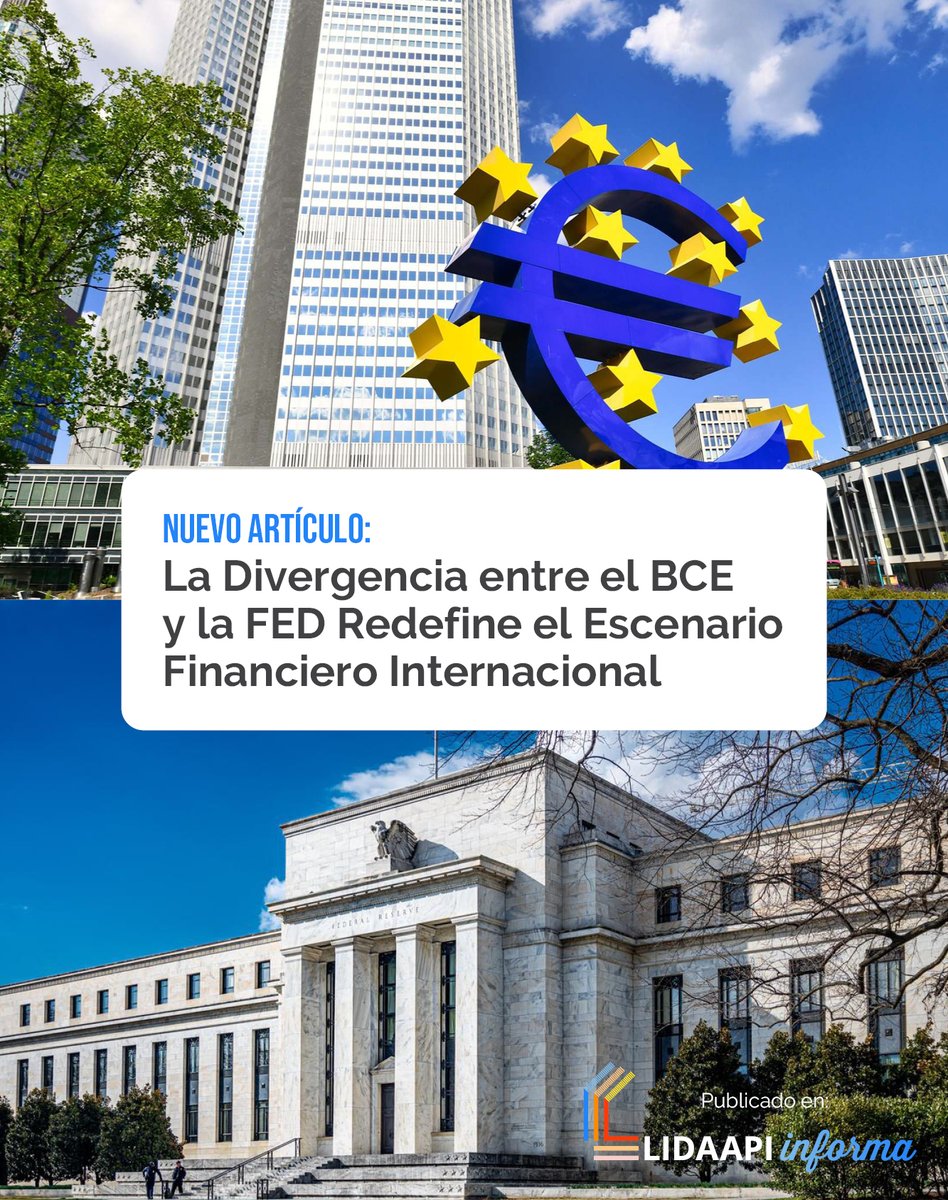 lidaapird's tweet photo. “El Banco Central Europeo (BCE) elevó sus tipos de interés en 25 puntos básicos el 11 de junio de 2026, mientras que la Reserva Federal (FED) decidió mantener el rango de tasas entre 3.50% y 3.75% en su reunión del 17 de junio. Esta divergencia refleja realidades económicas contrastantes y plantea desafíos para las autoridades monetarias de economías emergentes.”

Te invitamos a leer el análisis completo, así como otras noticias de nuestro gremio en nuestra más reciente edición de #LIDAAPIInforma:

https://t.co/ggvJlq4ODT