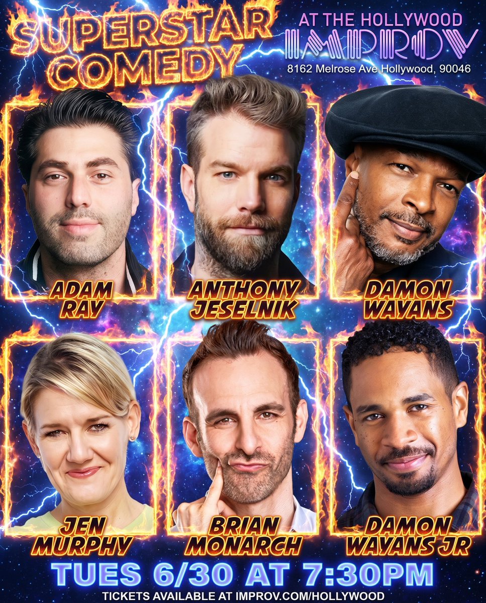 HollywoodImprov's tweet photo. Big show tonight at 7:30pm in The Main Room featuring Damon Wayans, @anthonyjeselnik @adamraycomedy @wayansjr @brianmonarch @jenmurphycomedy &amp; more! Get tickets at https://t.co/2zDeuaxmTE 

#hollywoodimprov #comedy https://t.co/OMNLTh6dL3