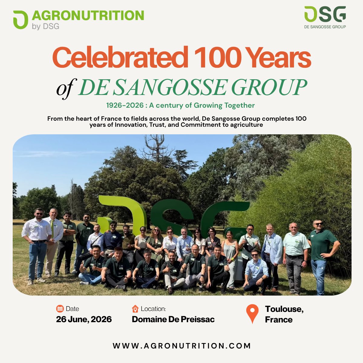 AGN_DSG_IND's tweet photo. 100 years of DE SANGOSSE group :Rooted in Legacy, Growing Globally! 

#Govermentofindia #MoAFW #indianagriculture https://t.co/0jGYcytqpo