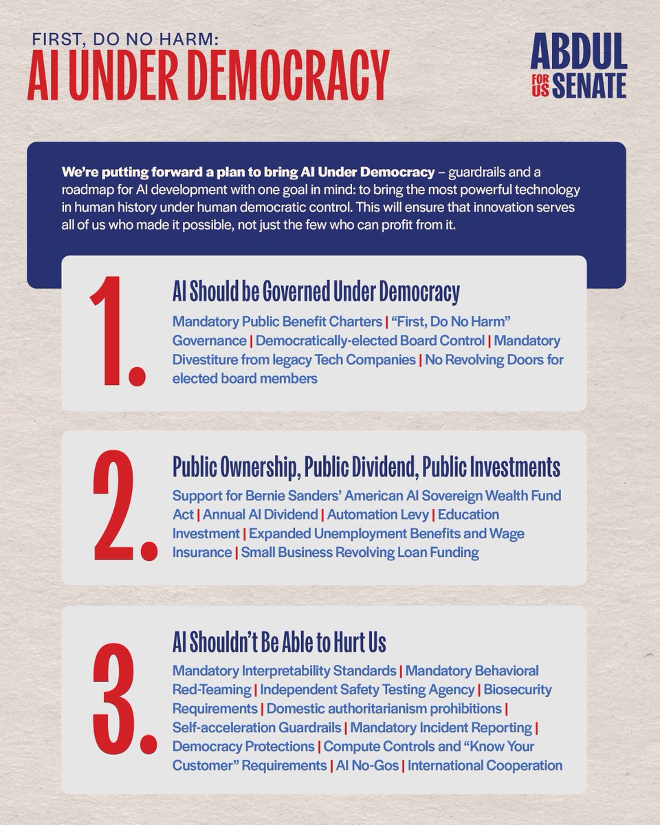 AbdulElSayed's tweet photo. My plan to bring the most powerful technology in human history under human democratic control. https://t.co/c1VYIcbtdI
