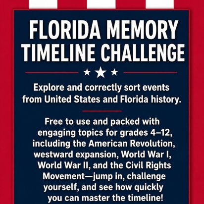 America250FL's tweet photo. Florida’s story started long before 1776. How much do you know?  Put your knowledge to the test with the @FLMemory Timeline Challenge from the State Archives of Florida.  There is so much to uncover about the Sunshine State! Play free here: Florida Memory Timeline Challenge: https://t.co/bD8svrV55s