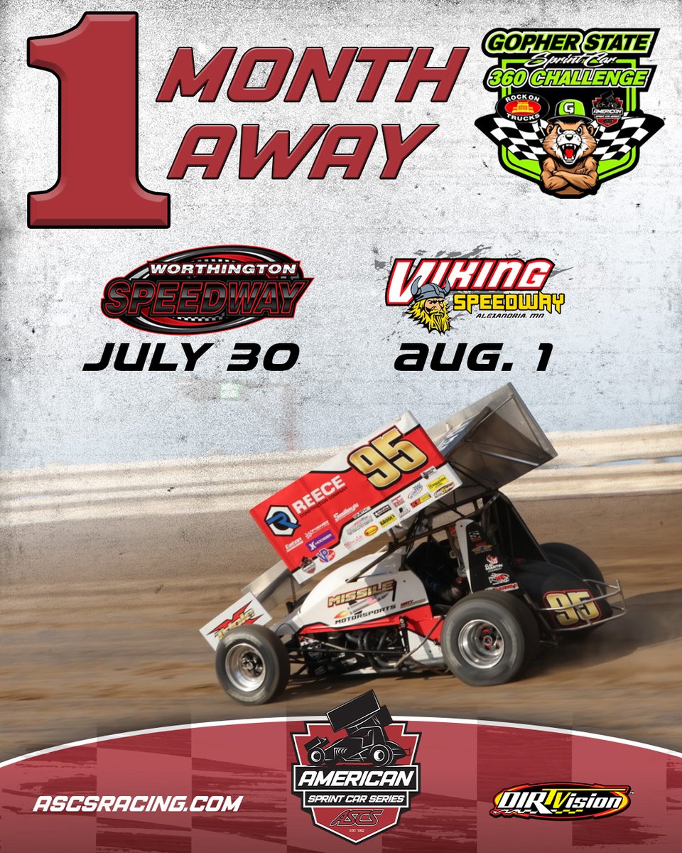 ASCSRacing's tweet photo. Think Like a Gopher 🦫

It's 1 month until we're headed to Minnesota for the Gopher State Sprint Car 360 Challenge at Worthington and @VikingSpeedway! https://t.co/bAAUu79SD5