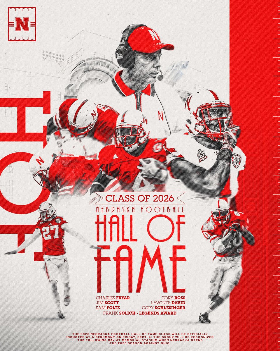 HuskerFootball's tweet photo. Legends. 🔴🌽

Introducing the Nebraska Football Hall of Fame Class of 2026.

🔗https://t.co/te78yzzMcQ https://t.co/i75baCSn0a