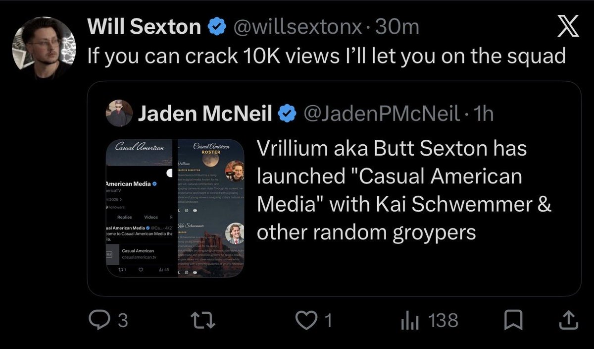 JadenPMcNeil's tweet photo. Trans diaper groyper, Vrillium, is flexing his botted audience while getting 1 like in 30 mins https://t.co/PXdVcFKfx3