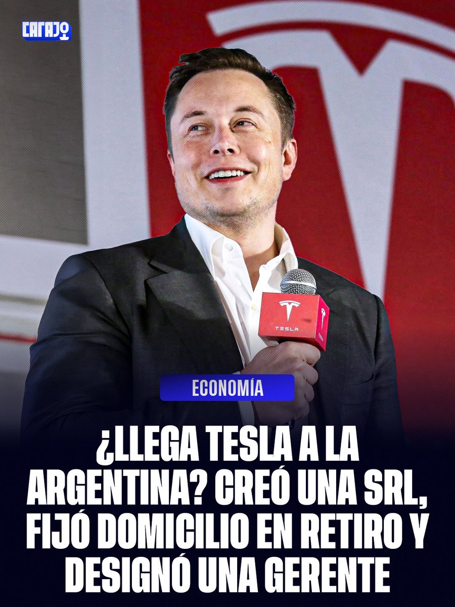 CarajoStream's tweet photo. TESLA EN ARGENTINA? 🚨

La empresa creó una SRL local, fijó domicilio en Retiro y designó a una Gerente. A su vez firmo una carta de intención con YPF para armar una alianza con una red de supercargadores, fabricación de baterias y uso de data centers https://t.co/Y0ayV6Jsbx