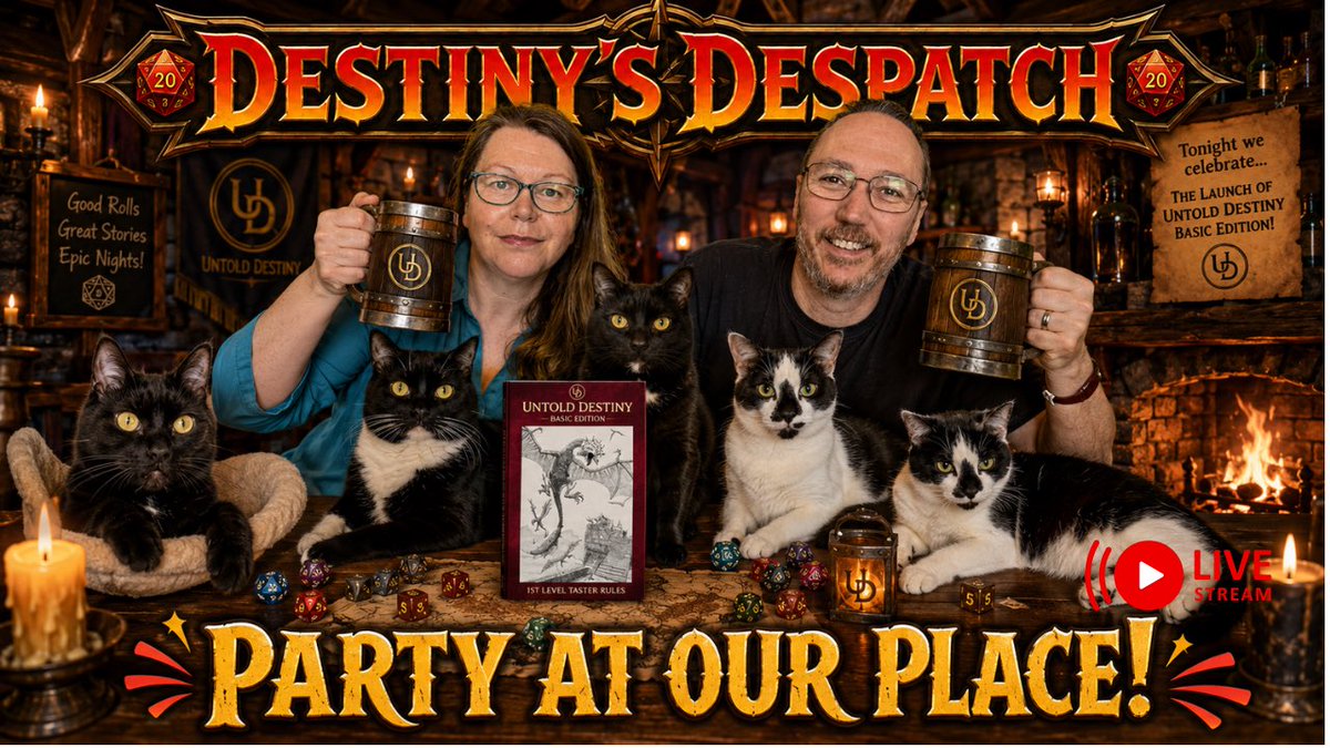 EveraeGames's tweet photo. This is very exciting! 4 and a half hours before our Basic Edition Taster Rules are available!

Come and join us LIVE tonight as we launch for a Party at our Place!
#ttrpg #IndieGameGuild #UntoldDestiny https://t.co/VEeGRhQNFS