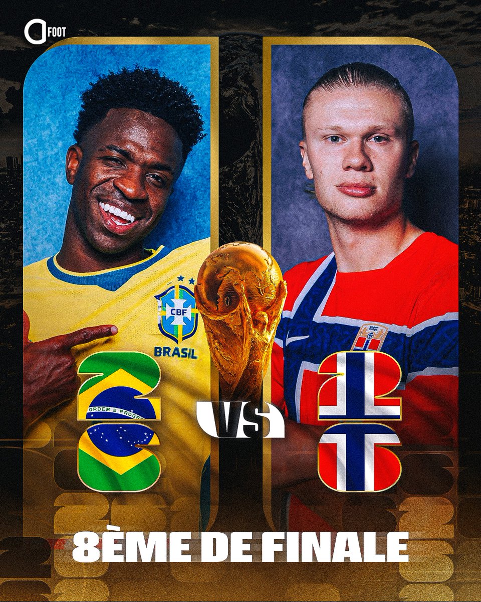 ActuFoot_'s tweet photo. 🚨🚨 OFFICIEL ! HUITIÈME DE FINALE DE LA COUPE DU MONDE 🌎 : 

BRÉSIL 🇧🇷 ⚡️ 🇳🇴 NORVÈGE https://t.co/MuuVpwVHYY