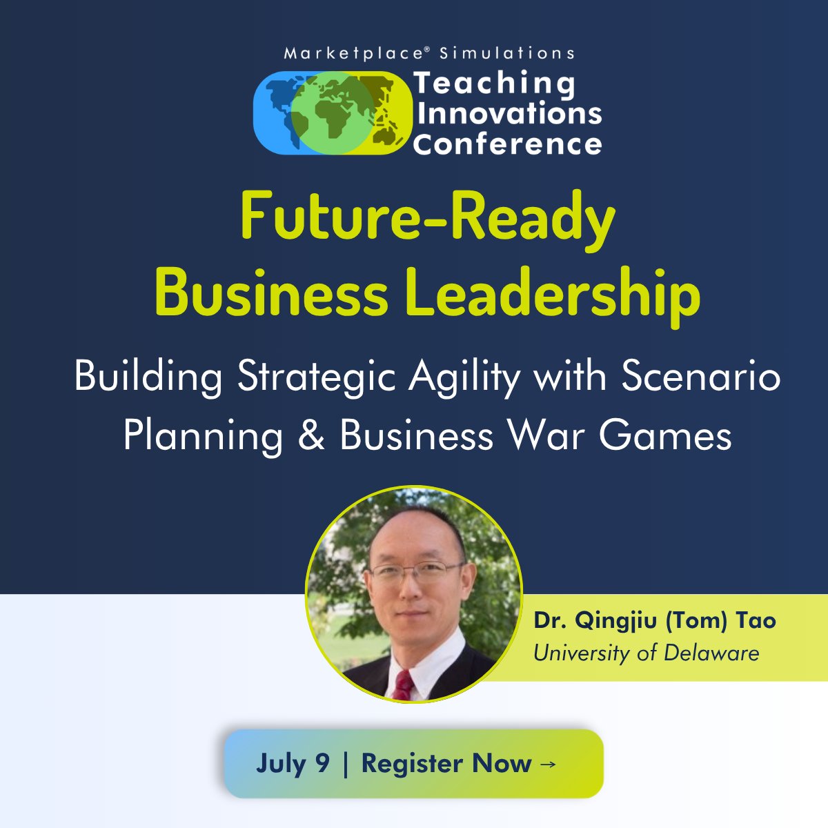 MarketplaceSims's tweet photo. Business graduates must lead through volatility, disruption, and unknown futures—yet traditional teaching often relies on static past cases. On July 9, Dr. Qingjiu Tao will share how he uses business simulations to develop forward-thinking leaders. https://t.co/NiQRTI0NkW https://t.co/QdMSgRTaAj