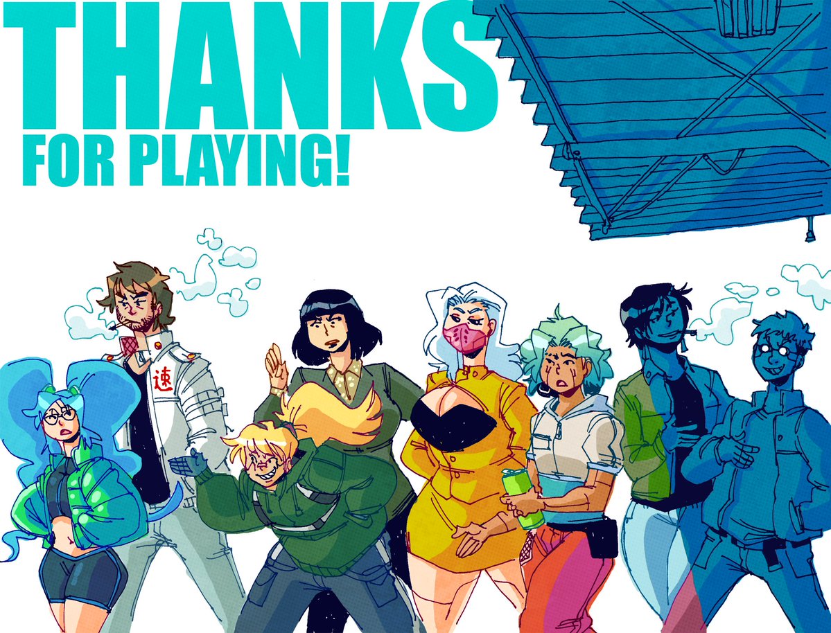 ToxicToothpick's tweet photo. Life has been busy for me, but I recently finished DMing my first ever ttrpg campaignin a Cyberpunk setting! Thanks to all the friends who helped me write one amazingly fun story together!

I did a quick pic of everyone's chars as a thank you (with two recurring NPCs in shadow). https://t.co/rVXH4YRKb1
