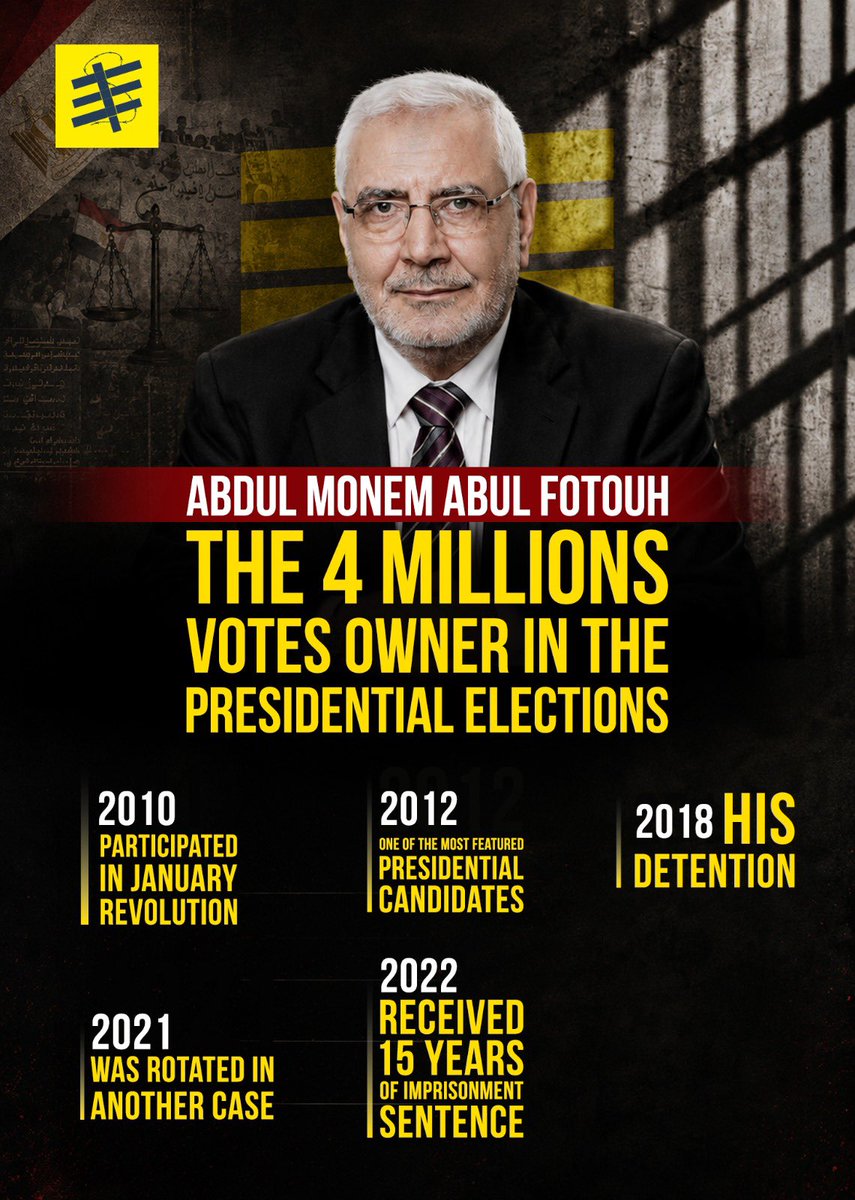 FreeThemAll_'s tweet photo. Freedom for Abdul Monem Abul Fotouh
He came the fourth at the Egyptian presidential elections in 2012 after hard competition, now, staying in his cell far away from politics and elections 

#FreeThemAll 
#Egyptian_hell
@joey_shea 
@ProfSunnySingh 
@andreas_krieg https://t.co/TVFEEQvqXL