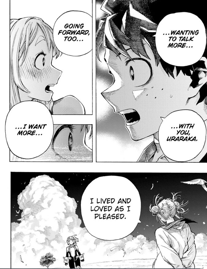giacchipiero's tweet photo. @brybsv @pastapervert People know izuocha is canon because of what the characters just say deku runs up to her to tell her he wants more with her and then after she hears even toga pushes her saying she has a lot of love to give right into deku. Horikoshi made it clear even for people who want to deny https://t.co/vlbPfu6yme