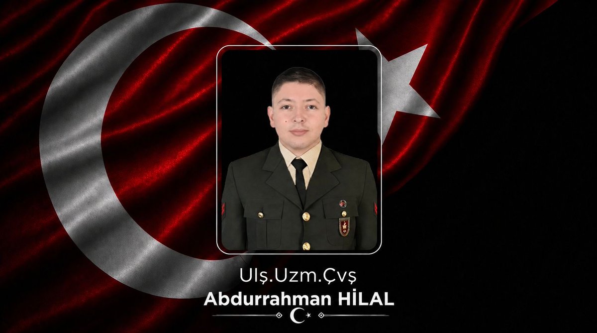 mehmetaktas023's tweet photo. Pençe-Kilit Harekât Bölgesindeki görev esnasında 22 Mayıs 2026'da geçirdiği araç kazasında yaralanan ve o günden bu yana hastanede tedavi gören Ulş. Uzm. Çvş. Abdurrahman Hilal, maalesef kurtarılamayarak 30 Haziran 2026 tarihinde şehit düşmüştür.

Aziz şehidimize Yüce Allah'tan rahmet, kederli ailesine ve kahraman ordumuza başsağlığı diliyoruz. Şehidimizin ruhu şad olsun.