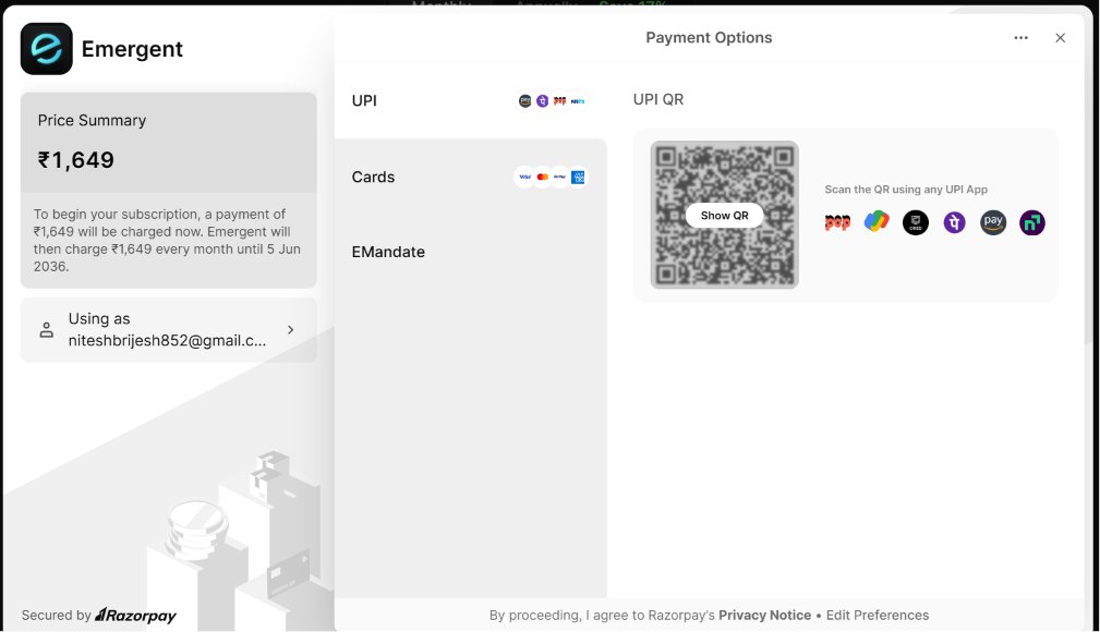 niteshxavior's tweet photo. @emergentlabs, I am unable to understand your pricing. It says 249/month on a monthly basis, but as soon as I go to the payment gateway, it says 1649 rupees.
Can you help me with it? https://t.co/bcXcRvJ8CX