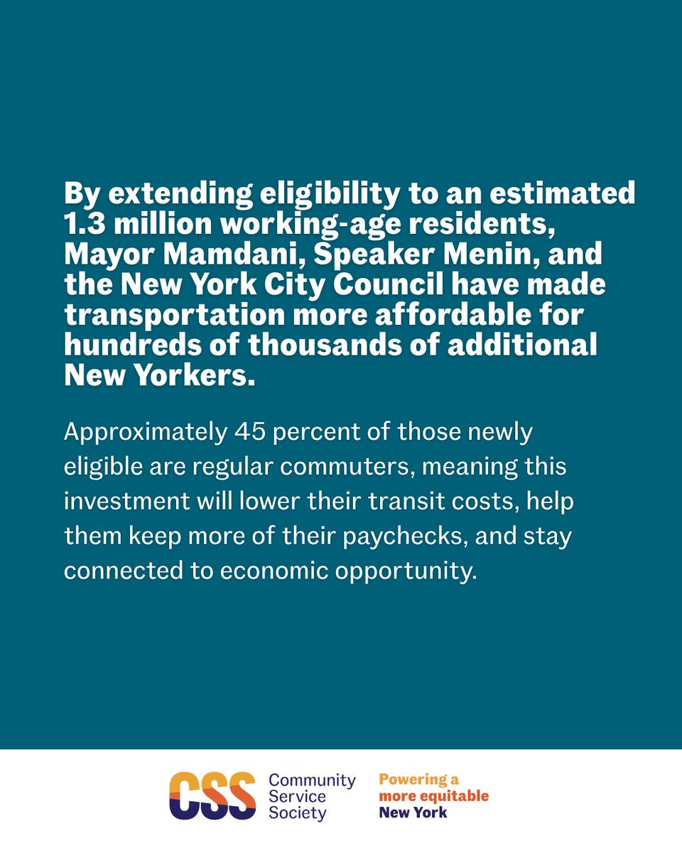 CSSNYorg's tweet photo. 📢Fair Fares just got a major expansion—now covering New Yorkers up to 200% of the federal poverty level.

That means more affordable transit for hundreds of thousands of people who rely on the subway to get to work and daily life.
 
Read our statement https://t.co/zXPDntkhDc https://t.co/THCAWecQEb