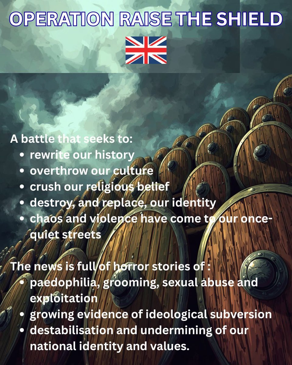 vfjuk's tweet photo. The time has come.
To make a stand.
To raise our shields.
Defensively and offensively. 
To take our nation back.
Join us.

Visit https://t.co/ra74BrFSlG for details.

#prayforbritain #raisetheshield #shieldwall #prayerwarriors #voiceforjusticeuk https://t.co/jXAIk6KS05