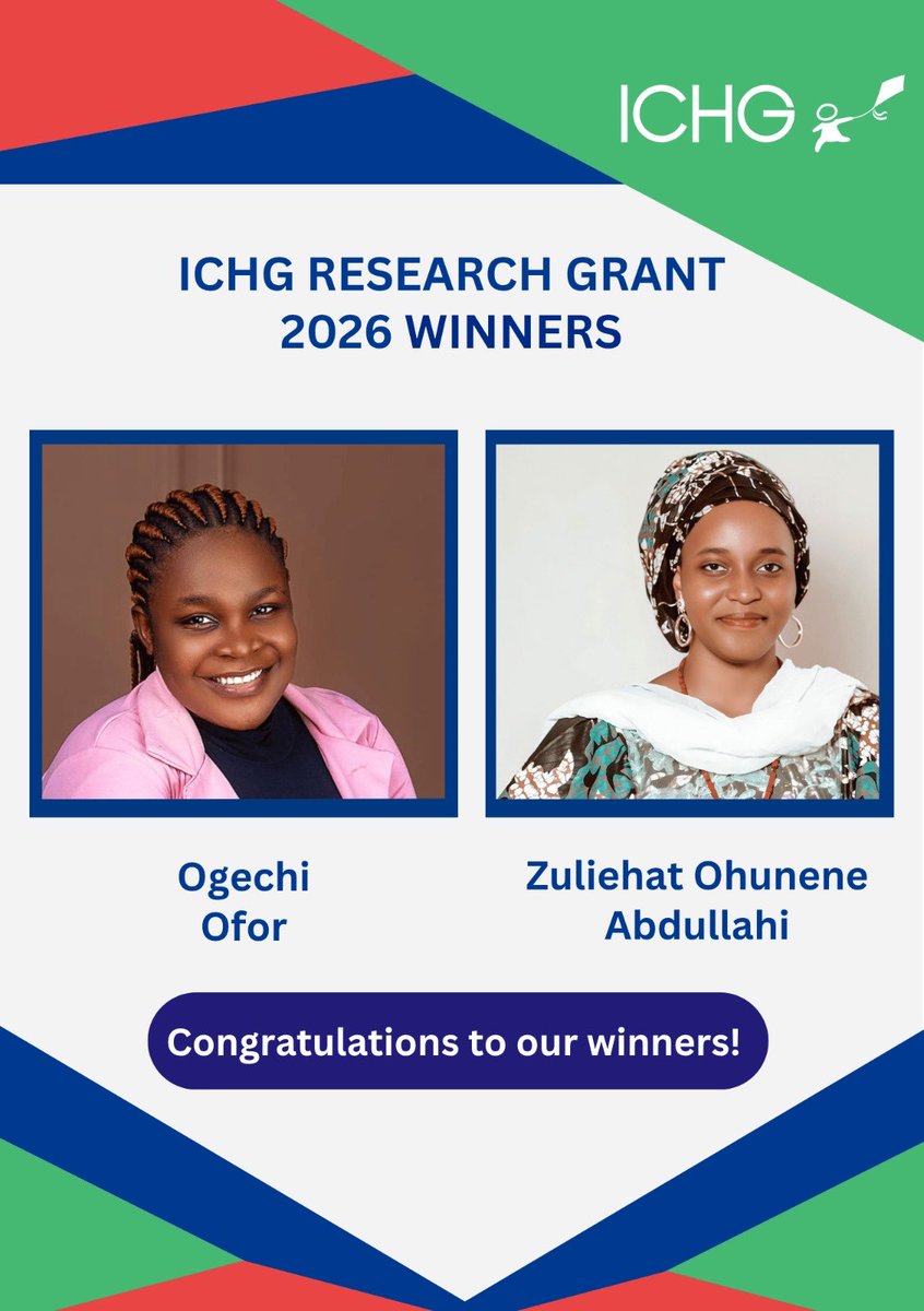 IntChildHealth's tweet photo. 🎉 Congratulations to our 2026 ICHG Research Grant Winners! 🎉

👏 Ogechi Ofor
📚 An Ethnographic Exploration of Menstrual Health and Malnutrition Perspectives Among Adolescent Girls in Five Internally Displaced Persons (IDP) Camps in Benue State, Nigeria. https://t.co/pDL8RnE1BY