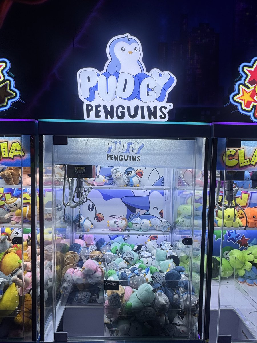 koryfaber1's tweet photo. @Berko_Crypto @pudgypenguins Kids won these at an indoor playground. Cool to see these @pudgypenguins claw game machines popping up. https://t.co/UTuJD0qlUI