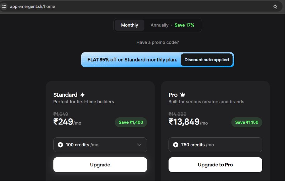 niteshxavior's tweet photo. @emergentlabs, I am unable to understand your pricing. It says 249/month on a monthly basis, but as soon as I go to the payment gateway, it says 1649 rupees.
Can you help me with it? https://t.co/bcXcRvJ8CX