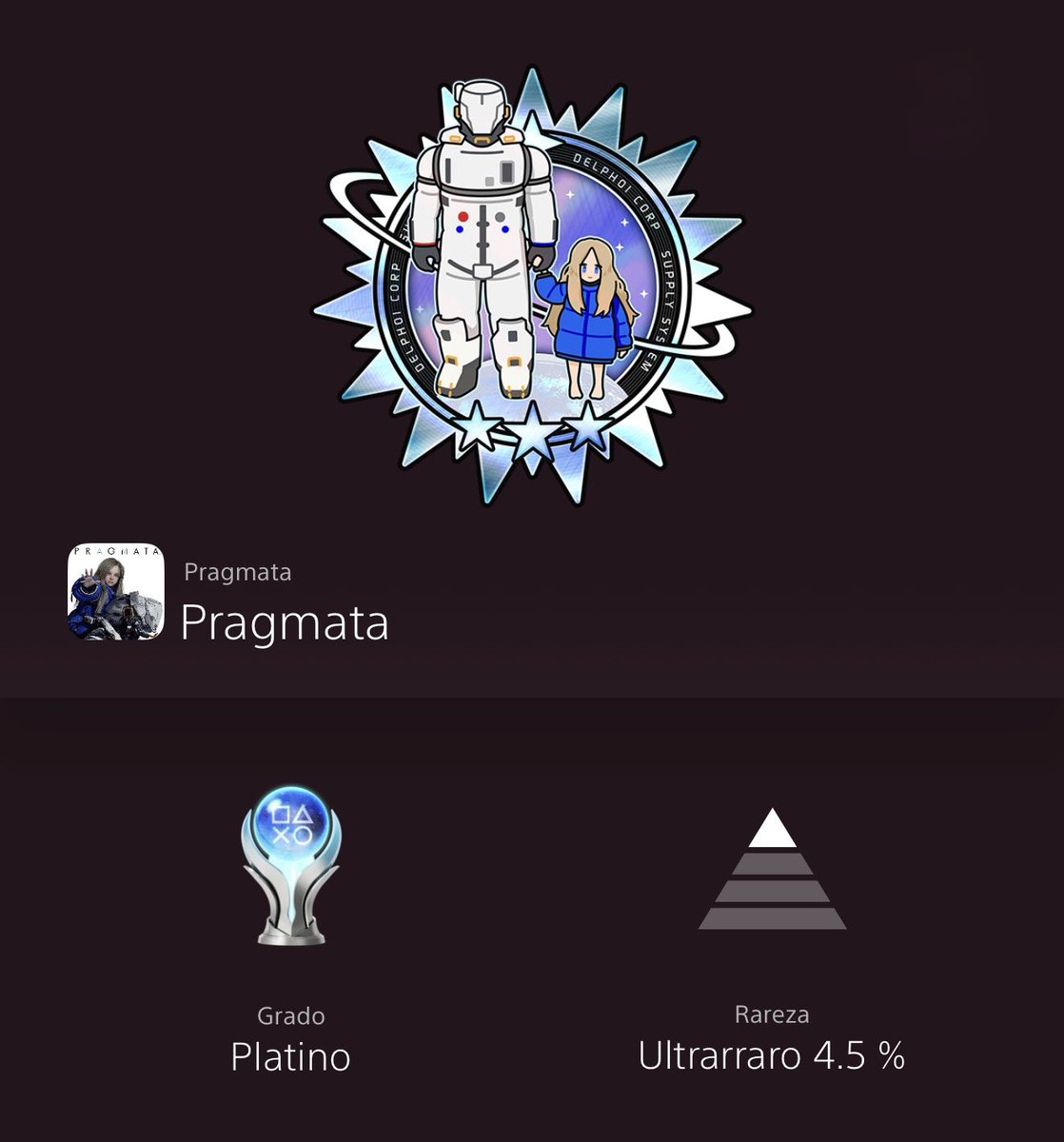 Asuknot's tweet photo. PRAGMATA
Pragmata (PLATINUM)
#PlayStationTrophy #PS5Share 
#PS5 #PS #PlayStation #PlayStation5 #Platinum #Trophy #Trophies #PS5Trophies #PS5Platinum https://t.co/2AW9k1WP4G