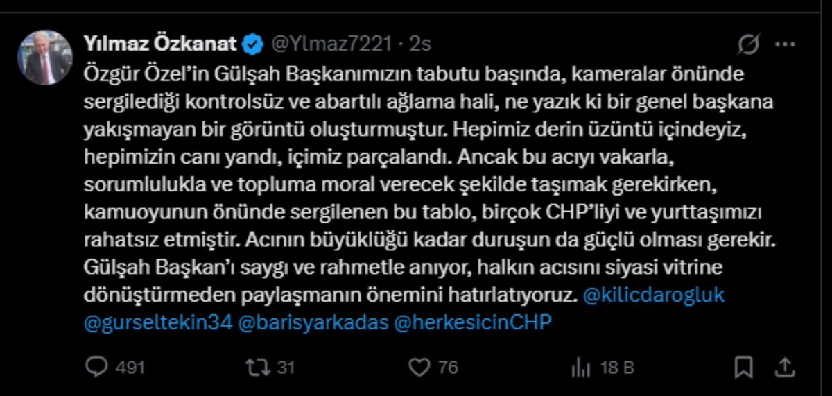 TKRgazete's tweet photo. Atanmış Kemal Kılıçdaroğlu tarafından Batman İl Başkanı olarak atanan Yılmaz Özkanat, Gülşah Durbay'ın vefatından sonra, Özgür Özel'in cenazede ağlamasını eleştirmişti. https://t.co/E7SL3IBkTJ