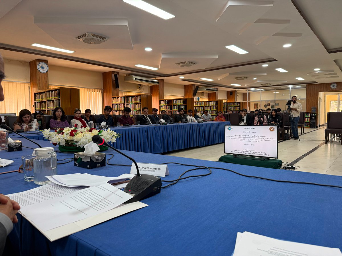 UNAOC's tweet photo. "As UN Special Envoy on Combating Islamophobia, I have witnessed a troubling increase in anti-Muslim hatred and discrimination in many parts of the world,” said USG @MiguelMoratinos in a talk hosted by @CISS_Islamabad at @ISSIslamabad. https://t.co/saS3XYqRnn