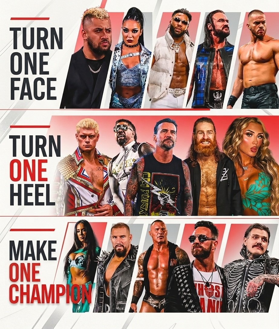 Eromina_Mutairu's tweet photo. Pick one from each row. Turn one Wrestler face, turn one heel, make one a champion. https://t.co/2BXC1ewGQ0
