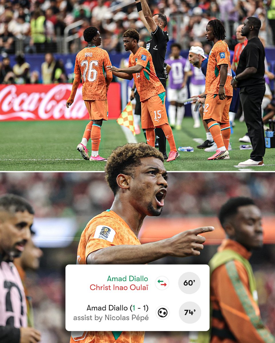 ESPNUK's tweet photo. Amad has come off the bench twice for Ivory Coast at this World Cup and scored both times 😮🔥 https://t.co/vMlkNxVbOn