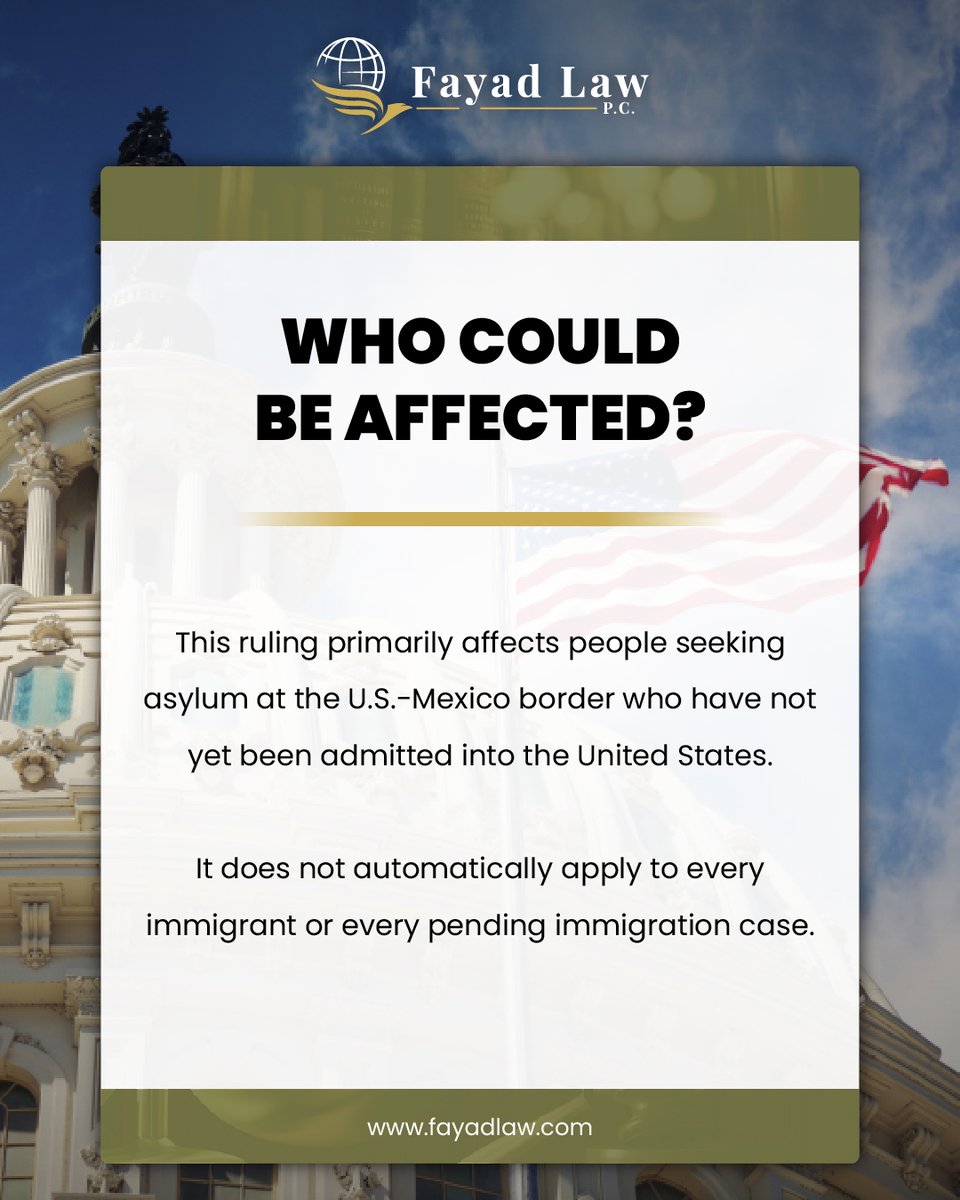 FayadLawPC's tweet photo. The U.S. Supreme Court has upheld a federal border asylum policy that may affect some asylum seekers. If you have questions about how this ruling affects you, Fayad Law is here to help.

📞 866-349-9580
📩 info@fayadlaw.com
🌐 https://t.co/whpmiUGeiP https://t.co/gaxPHTnAX6
