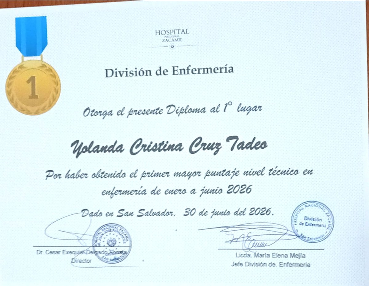 etps1010's tweet photo. 🟣ORGULLO ITETPS🌟🙌🏥
El Instituto Tecnológico Escuela Técnica para la Salud felicita a la señorita Yolanda Cristina Cruz Tadeo estudiante en servicio social del ITETPS, por obtener el (Primer Lugar nivel Técnico en Enfermería), Hospital Nacional Zacamil 👏🥇👩‍⚕️
30 DE JUNIO 2026. https://t.co/N2gN1FqDL9
