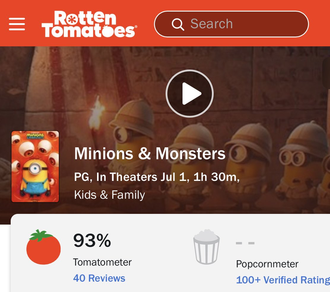 FilmUpdates's tweet photo. ‘MINIONS &amp; MONSTERS’ debuts at 93% on Rotten Tomatoes from 40 reviews.

In theaters July 1. https://t.co/BDa32HRU0r