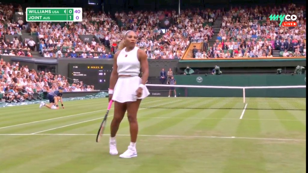 usmann_khann's tweet photo. Just Love Watching Her Back! That First Serve Power Still There - GOAT. 
Serena Family - 2 Daughters &amp; Husband are in the Centre Court for complete moral Support 
#SerenaWilliams #Wimbledon https://t.co/guKpSl4Hzl