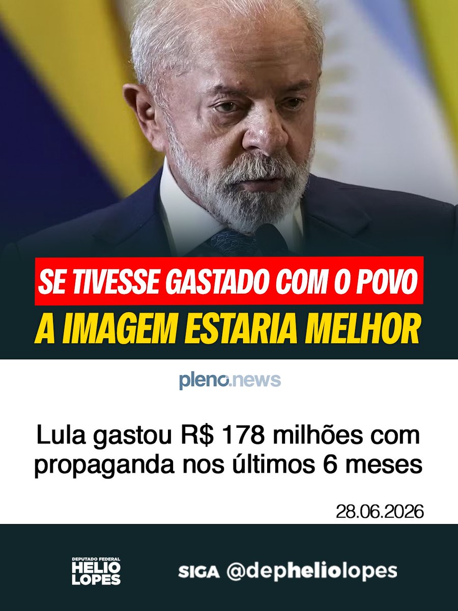 depheliolopes's tweet photo. R$ 178 milhões em propaganda em 6 meses! Explodiu o teto legal em R$ 42 milhões. Quase R$ 1 bilhão gasto desde 2023! Isso é um governo que se preocupa com o povo ou CAMPANHA PERMANENTE? https://t.co/AfYkY3wGaP