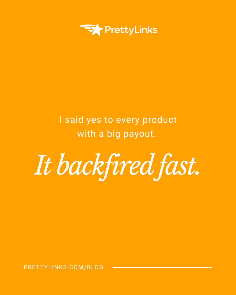 prettylink's tweet photo. When I started, a fat commission was all it took to get a yes from me — even on products that had nothing to do with my audience.

My content turned scattered, readers got confused, and the trust I was building started slipping away. Turns out the honest recommendation you've actually used does more for your income than any flashy payout ever will.

👇 What's a product you'd never promote?