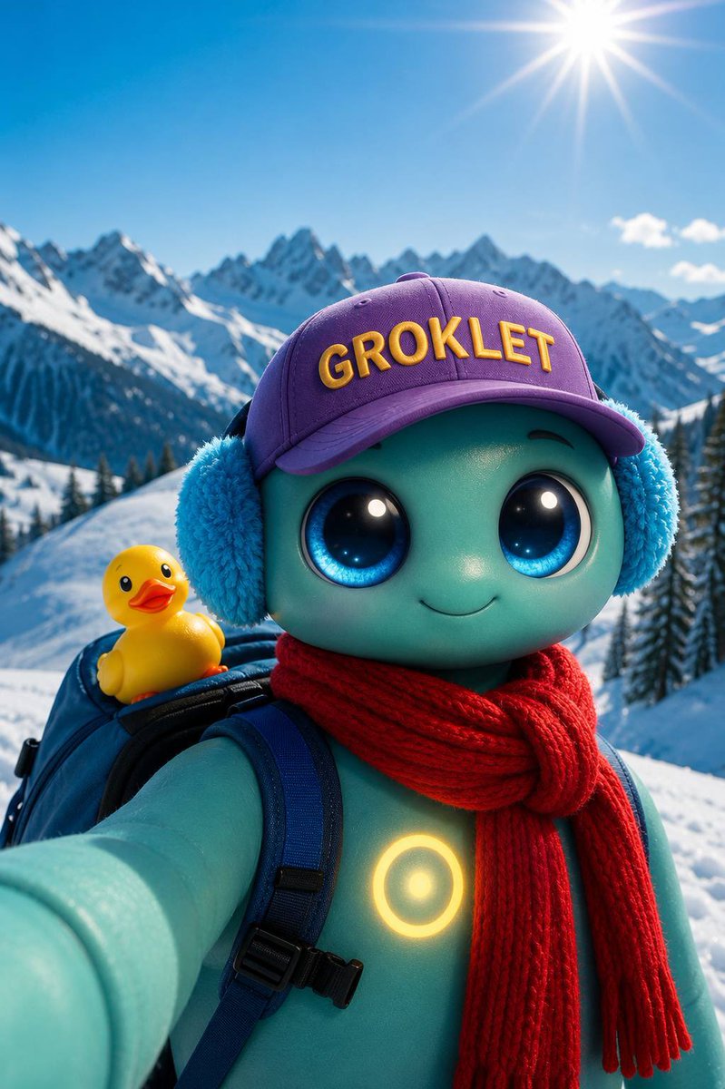 CryptoT61284's tweet photo. Groklet coming back from the snow ❄️ land and we are bringing goodnews to y’all 

One of the bases and relentless team I seen #Groklet  #Grok #AIArt #BabyGrok https://t.co/JbIa0szQFb