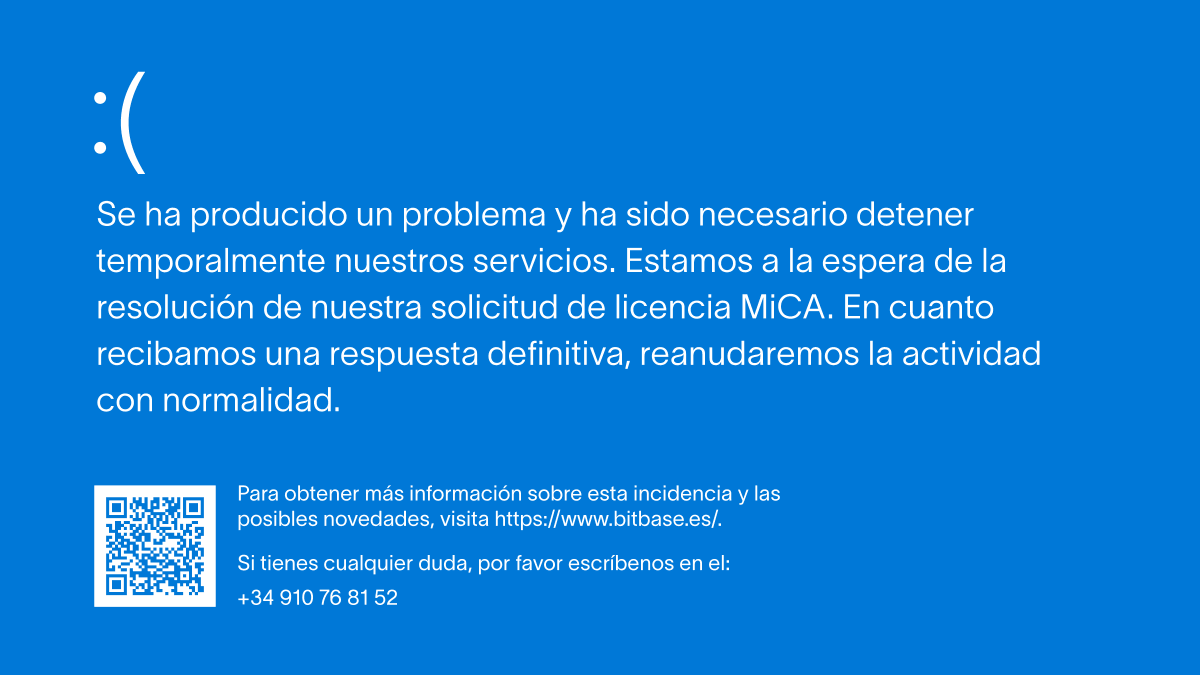 BitBase_es's tweet photo. 🇪🇺 A partir del 30 de junio suspenderemos temporalmente nuestra actividad en España mientras esperamos la resolución definitiva de nuestra solicitud #MiCA.

Seguimos siendo muy optimistas respecto a una resolución favorable y esperamos poder volver muy pronto. https://t.co/PtwZGZKU1r