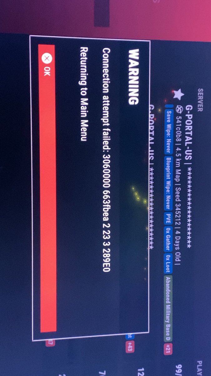 Mrspotguy's tweet photo. @playrustconsole @playrust @FcpnchStds rust console is unplayable with this update tried loading in 10+times now got in 2wice but the server lagg so bad it’s insane pls fix ur game https://t.co/fEIHqLOTKf