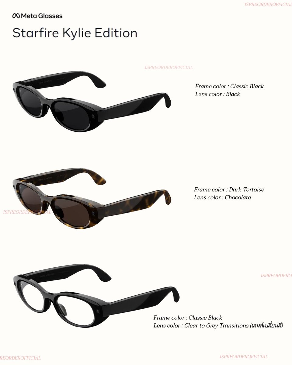 ispreorder's tweet photo. แว่น AI ที่ Meta x Kylie Jenner 💋 มีเลนส์ 3 แบบนะคะ 🕶️ 

#ispreorderofficial #metaxkyliejenner #metaglasses #พรีออเดอร์ #kyliejenner https://t.co/LI3WGVWPzy