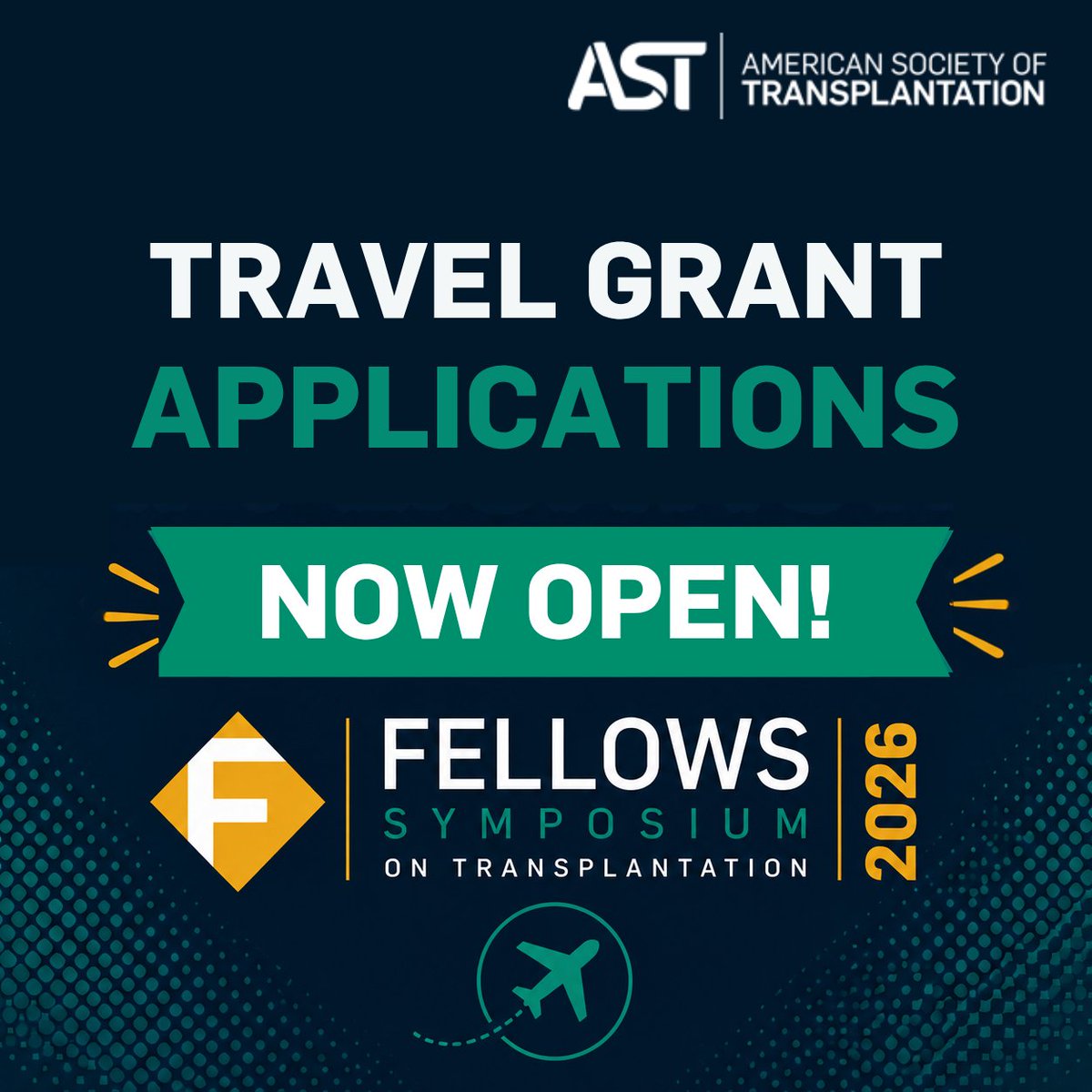 AST_info's tweet photo. 📣 Don't wait — travel grant applications close July 31!

The 2026 Fellows Symposium on Transplantation is your chance to:

✔️ Learn from experts
✔️ Connect with peers and mentors
✔️ Build your career in transplantation

Apply before time runs out: https://t.co/iBpeTHU5hf https://t.co/2HK4I8RYqZ